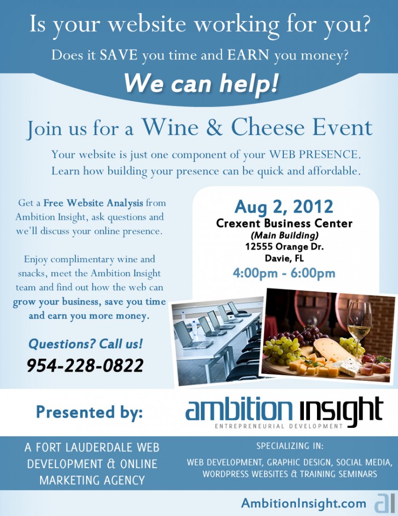 South Florida Web Development Wine & Cheese Flyer